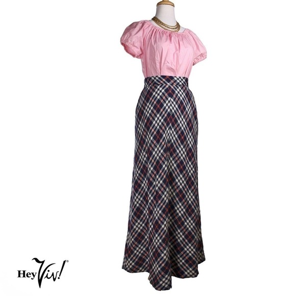 Vintage 1970s Century of Boston Glitter Plaid Maxi Skirt Size 12 W27"- Hey Viv - Picture 1 of 8